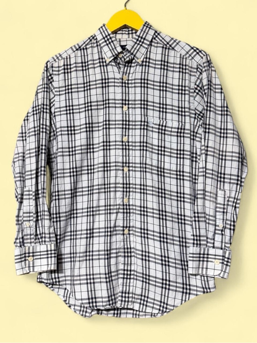 Burberry blue & black checkered button down shirt Size S/ slight discoloration